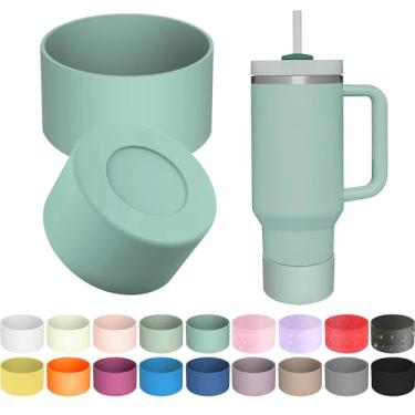 Imagem de 1 bota de silicone para copo Stanley Quencher H2.0 30/1,134 g, IceFlow 20/850.5 g & Hydro Flask 340.2-680.4 g - capa protetora inferior (verde eucalipto)
