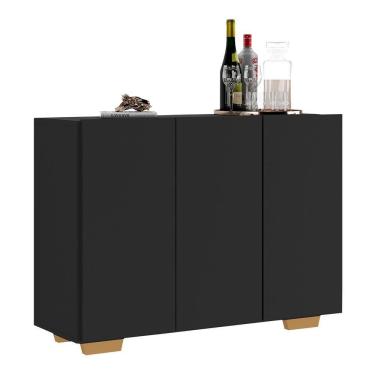 Imagem de Aparador Buffet 3 Portas Com Pés Quadrados Veneza Multimóveis V1010 Preto/Natural Preto/Natural