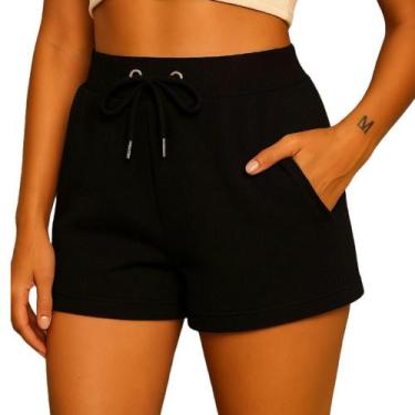 Imagem de Short Feminino Moletom Confortável Dia a Dia Algodão - RC, Preto, GG