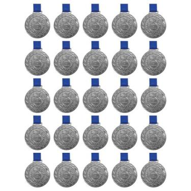 Imagem de Kit Com 25 Medalhas De Prata M60 Hm Com Fita Azul Crespar