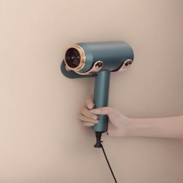 Imagem de Suporte universal para secador de cabelo, suporte de parede para secador de cabelo, gancho com plugue e organizador de cabos, autoadesivo para armário de banheiro, verde