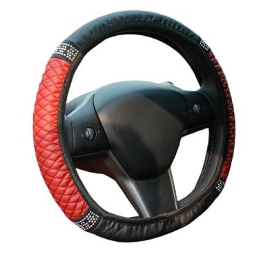 Imagem de Capa de volante vermelha elegante cravejada de diamantes – Couro sintético macio para aderência antiderrapante e experiência de condução elegante