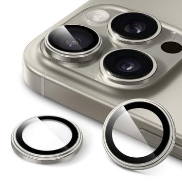 Imagem de JETech Protetor de Lente de Câmera para iPhone 15 Pro 6,1 Polegadas e iPhone 15 Pro Max 6,7 Polegadas, Anel Individual de Metal de Vidro Temperado 9H, HD Claro, 1 Conjunto (Titânio Natural)