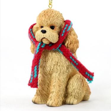 Imagem de Poodle (damasco) com enfeite de Natal com cachecol (grande versão de 7,6 cm) cachorro