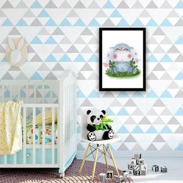 Imagem de Quadro Decorativo Infantil Hipopótamo Moldura Preta - Quadros On-Line