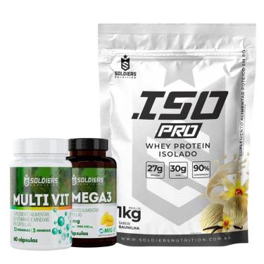 Imagem de Kit: Whey Protein Isolado ISO PRO 1kg + Ômega 3 + Multivitamínico - Soldiers Nutrition-Unissex