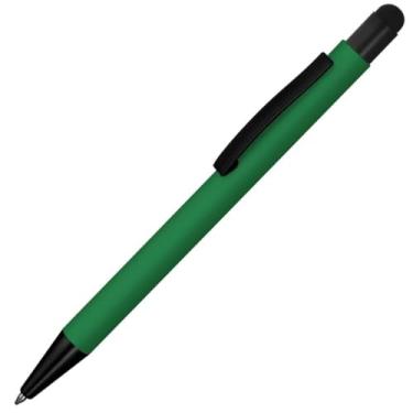 Imagem de Caneta Esferográfica em Metal, Corpo Emborrachado, Ponta Touch, Escrita Azul, Refil Tipo Parker, Ponta Fina, Design Ergonômico, Forma Cilíndrica (Verde)