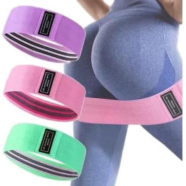 Imagem de Kit 3 Faixas Elásticas de Exercício – 3 Níveis de Resistência para Glúteos, Pernas e Quadril – Treino Funcional, Pilates e Academia – Leve, Média e Forte