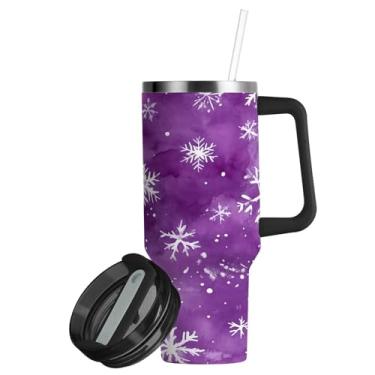Imagem de ATTX Copo de floco de neve de inverno de 850 g com alça, copo de aço inoxidável a vácuo de parede dupla com palha, caneca de café de viagem isolada #840