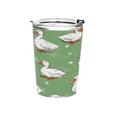 Imagem de Blueangle Copo de 340 g com tampa e canudo, copo de café com água isolada a vácuo de aço inoxidável, caneca de viagem de patos fofos, copo térmico para bebidas quentes e frias (522)
