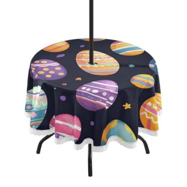 Imagem de Blueangle Toalha de mesa redonda impermeável com ovos de Páscoa de 152 cm com orifício para guarda-chuva - Tecido resistente à prova de sol para todos os climas para pátio, acampamento, piquenique(118