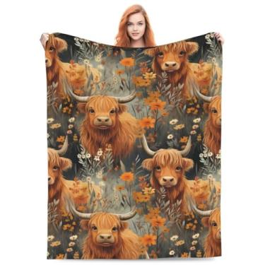 Imagem de Manta de vaca Highland de flanela quente, cobertor macio para sofá-cama, decoração de casa com estampa de animal fofo, lavável na máquina, A18,130 cm * 150 cm, 127.0 cm * 152.4 cm