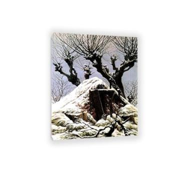 Imagem de Snowy Cottage por Caspar David Friedrich Impressões em tela Well Decor The World Classic Art Reproduções de arte grande giclee arte de parede para sala de estar decoração de casa 90 x 70 cm (91.4x71.1