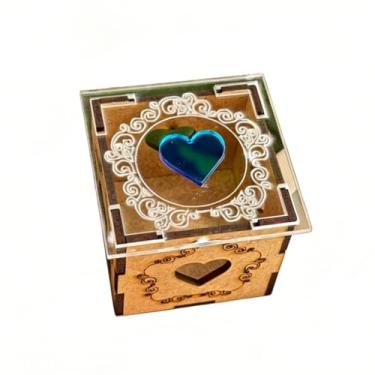 Imagem de Caixa MDF Presente Decorativa Caixa Para Presente Com Tampa Acrilico Transparente E Coracao Espelhado Ideal Para Feriados AniversáRios Festas Datas Comemorativas (Azul,40)