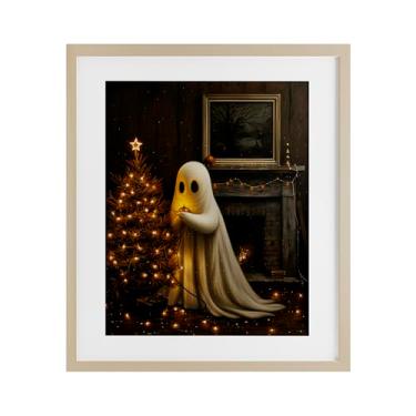 Imagem de Stupell Industries Luzes suspensas "Fantasma de Natal", Impressão emoldurada sob vidro, marrom, 13 x 16
