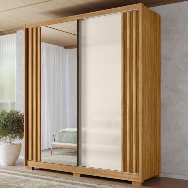 Imagem de Guarda-roupa Casal com Espelho Inspiração Freijó/Off White