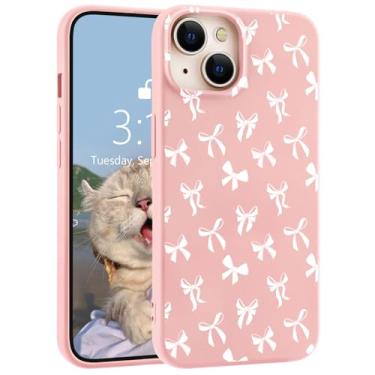 Imagem de LuminousGuard Capa para iPhone 12 Mini, linda capa de telefone kawaii branca laço rosa silicone líquido slim fit capa protetora de borracha gel macio para mulheres e meninas