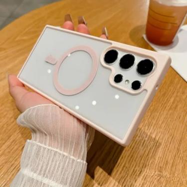 Imagem de Capa transparente magnética para celular Samsung Galaxy S25 S24 Fe S23 S22 Ultra Plus S23fe com carregamento sem fio (para S22/Rosa)