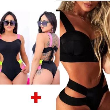 Imagem de Biquini Neon Tiras Grossa+ Maiô Com Bojo Neon Lançamen Verão - Rv Moda