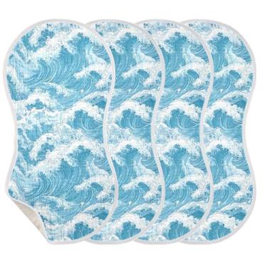 Imagem de Wassud Waves Muslin Baby Burp Cloths 1 pacote com babadores de algodão toalha de rosto absorventes e panos macios para arrotos para meninos e meninas recém-nascidos