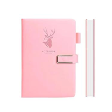 Imagem de Caderno de capa dura A5, diário de couro sintético macio com 85 folhas e suporte de caneta para homens e mulheres, diário forrado para escritório, negócios (ROSA)