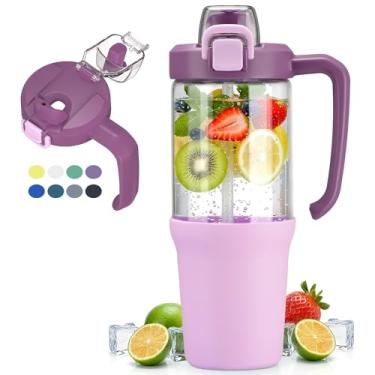 Imagem de HYDRAGLAZIC Copo de vidro de 946 ml com alça, canudo 2 em 1 e bico de gole, à prova de vazamento, garrafa de água de vidro sem BPA para esportes, escritório, escola, lilás