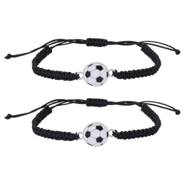 Imagem de 2 Conjunto de Pulseiras Futebol para Homens e Mulheres, Pulseira Ajustável com Pingente de Pulseiras da Amizade em Corda Trançada para Adolescentes Adultos e Jogadores Futebol