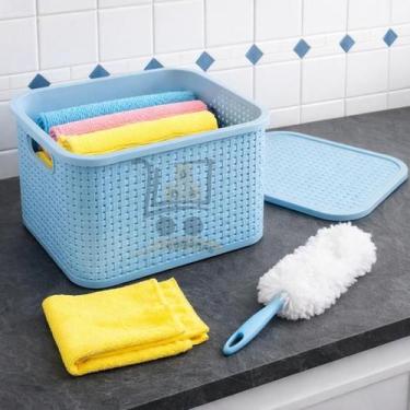 Imagem de Caixa Organizadora Com Tampa Kit 2 Unidades Azul 29x19x14cm Multiuso R