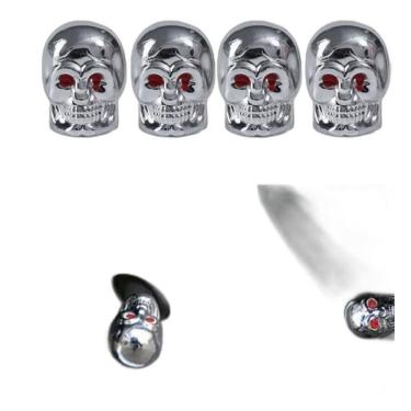 Imagem de Tampa Valvula De Pneu Cromado Cranio Caveira 4 Pçs