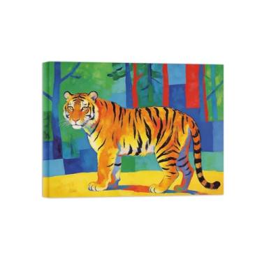 Imagem de BMZFYBS Impressão em tela de arte de parede animal - Tigre na floresta - Pintura de decoração moderna - Imagens para casa prontas para pendurar tela emoldurada 60 x 80 cm 24 x 31 polegadas