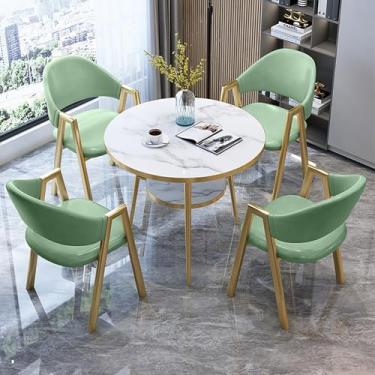 Imagem de Conjunto de mesa de jantar redonda com quatro cadeiras para recepção de escritório e cadeira de negociação de negócios moderna combinação de mesa de jantar e cadeira para sala de estar, salão de