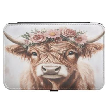 Imagem de Burbuja Highland Cow Caixa de joias de viagem para presente para mulheres e meninas, estojo de joias portátil de couro PU organizador para brincos, anéis, colares e pulseiras