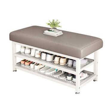 Imagem de Organizador de banco de armazenamento de sapatos de 2 níveis com assento acolchoado, móveis de entrada e corredor, sapateira elegante com prateleira para quarto, armário e banheiro (cor 5, 100 x 31 x
