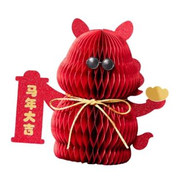 Imagem de UGPLM Centro de mesa em forma de cavalo com favo de mel, decoração para o Ano Chinês de 2026, enfeite de cavalo de papel em forma de favo de mel para, 21cm X 20cm X 16cm