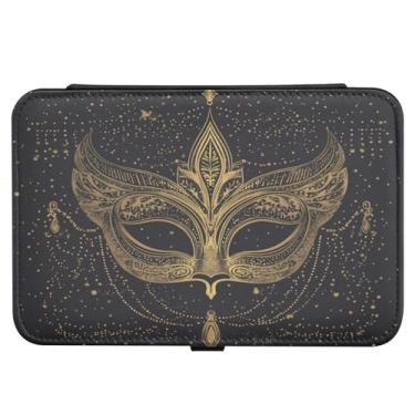 Imagem de Burbuja Caixa de joias de viagem com máscara retrô de carnaval para mulheres e meninas, estojo de joias portátil de couro PU organizador para brincos, anéis, colares e pulseiras