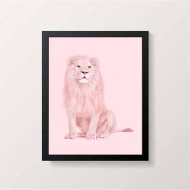 Imagem de Quadro Decorativo Leão Rosa 45X34Cm Com Vidro Moldura Preta