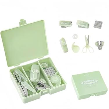 Imagem de Conjunto de removedor de grampos, furador e grampeador da Yuziwi - conjunto de escrita com design de trevo da sorte com 8 peças em caixa de armazenamento conveniente