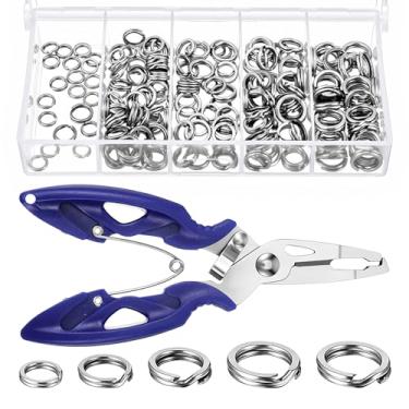 Imagem de Yolev 200 peças de anéis divididos de pesca com 1 alicate 5 tamanhos de anéis divididos de aço inoxidável, conectores de iscas de pesca, anel de corte de linha de pesca para água salgada e doce