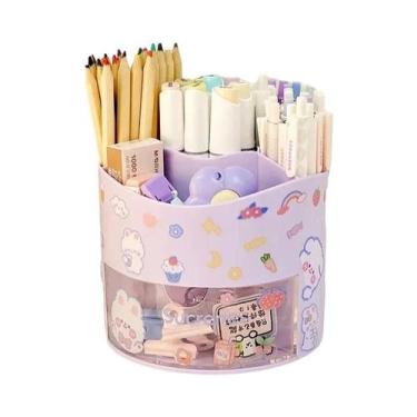Imagem de Organizador De Mesa Giratório Kawaii: Porta-Canetas E Caixa De Papelar