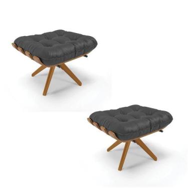 Imagem de Kit 02 Puffs Giratório Preto Base Madeira Ma25 - D'rossi - DROSSI