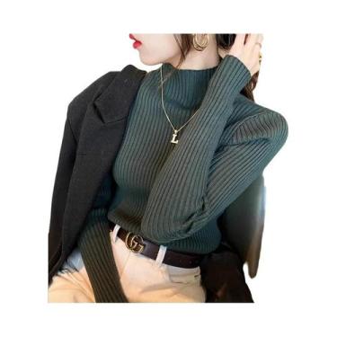 Imagem de Suéter Feminino De Tricô Gola Alta Manga Longa Slim Fit - Blusa De Inv