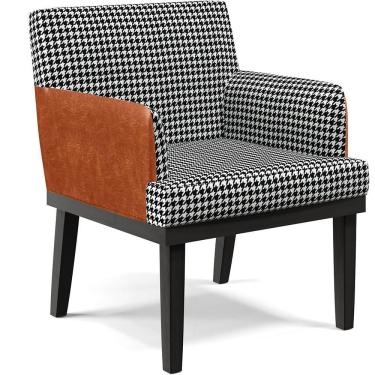 Imagem de Poltrona Decorativa Beatriz W01 Suede Pied Poule Corino Preto Caramelo Lyam Decor