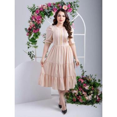 Imagem de Vestidos Midi Elegante Festa Convidada com Manga e Guipir - Sarah Cris