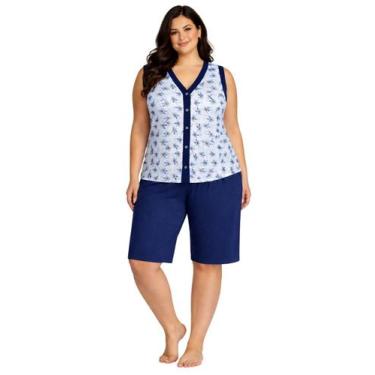Imagem de Pijama Feminino Plus Size Pescador Estampa Floral Manga Curta Botão Go
