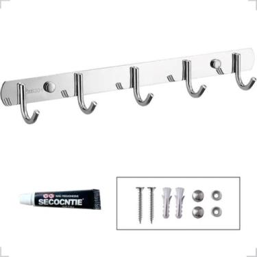 Imagem de Cabide Aço 5 Ganchos Em Inox 304 Toalha Roupa Bolsa Suporte - Lorben