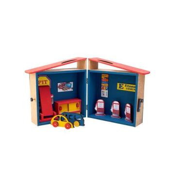 Imagem de Brinquedo Maleta Posto P Borracharia 2 Carrinhos Madeira - Parcinhas B
