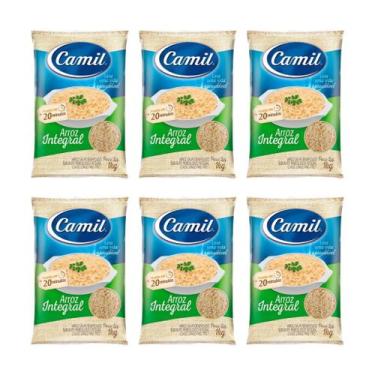 Imagem de Arroz Integral Tipo 1 Camil Pacote 1kg - 6 unidades