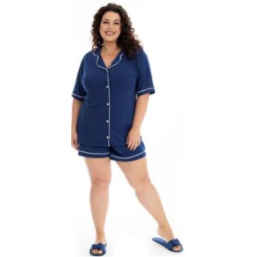 Imagem de Short Doll Americano Plus Size Feminino Victory Pijamas, Azul escuro, 
