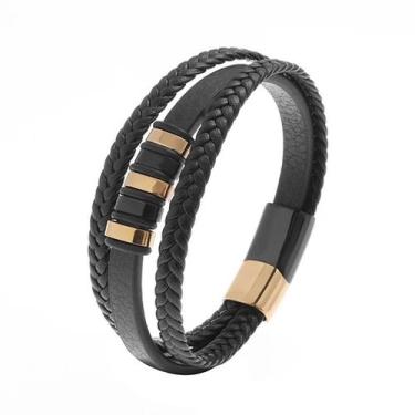 Imagem de Bracelete Pulseira Masculino Couro Luxuoso Alpha Moderno - VINKIN, Bra