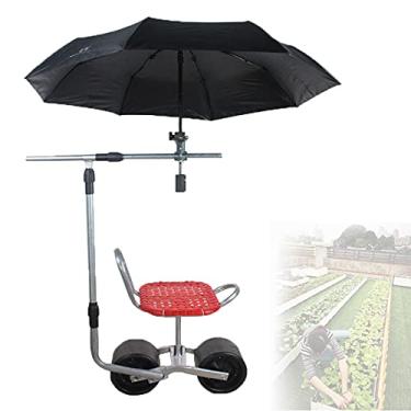 Imagem de Assento giratório de jardim de 360 graus, Cadeira de jardim ajustável de altura com rodas, carrinho de jardim com encosto móvel, Scooter de jardim para remoção de ervas daninhas (suporte de guarda-chuva incluído, guarda-chuva não incluído)